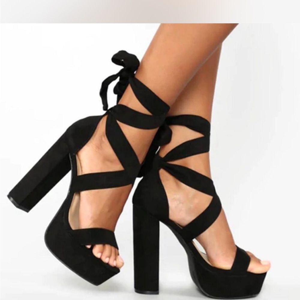 Fashion Nova Black Wrap Heels